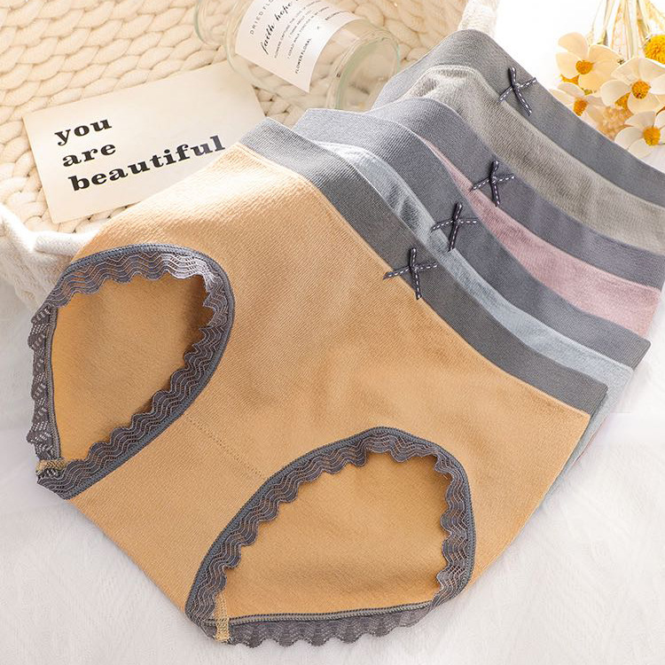 日系銀纖維抗菌底檔蕾絲女士內褲中腰棉質舒適性感透氣少女內褲